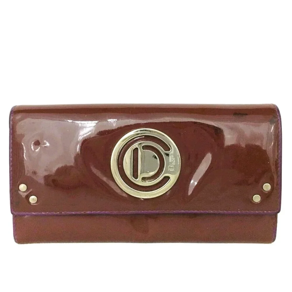Christian Dior CD Logo Enamel Patent Leather Long Bifold Wallet /6R1625